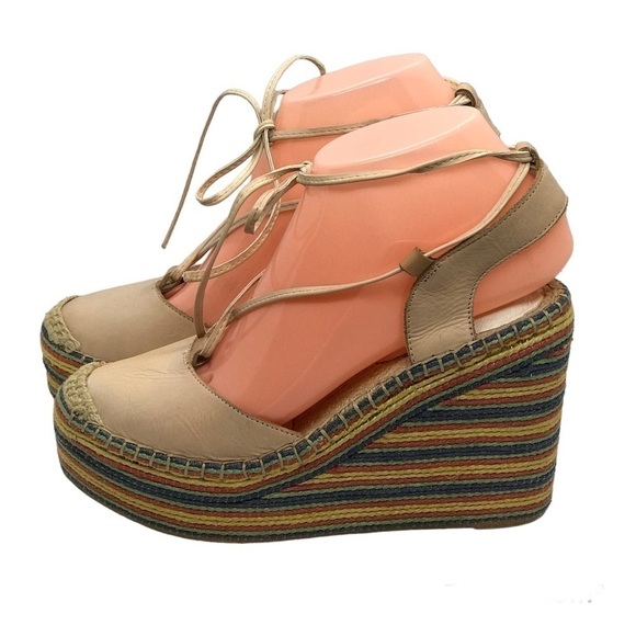 Jeffrey Campbell Womens Sz 8‎ Leather Espadrille Platform Wedge Shoe Ankle Strap - Picture 2 of 16